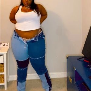 High Waist Patchwork Jeans